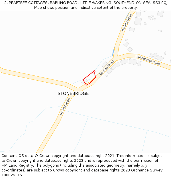 2, PEARTREE COTTAGES, BARLING ROAD, LITTLE WAKERING, SOUTHEND-ON-SEA, SS3 0QJ: Location map and indicative extent of plot