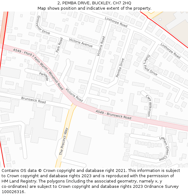 2, PEMBA DRIVE, BUCKLEY, CH7 2HQ: Location map and indicative extent of plot