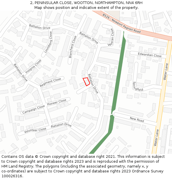2, PENINSULAR CLOSE, WOOTTON, NORTHAMPTON, NN4 6RH: Location map and indicative extent of plot