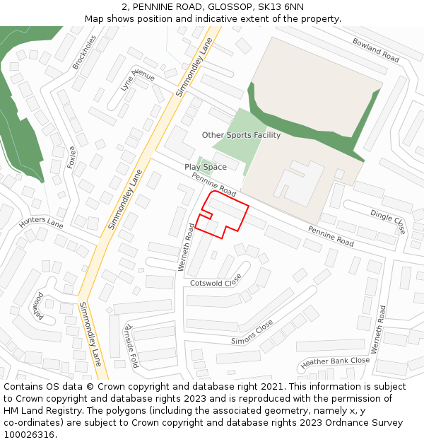 2, PENNINE ROAD, GLOSSOP, SK13 6NN: Location map and indicative extent of plot