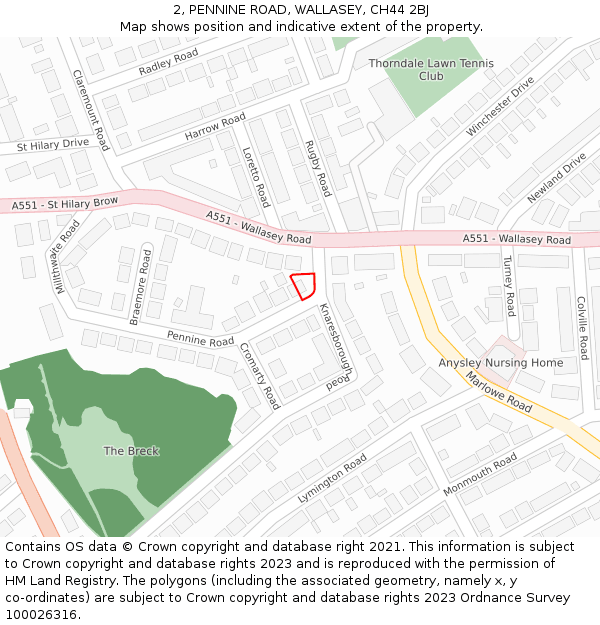 2, PENNINE ROAD, WALLASEY, CH44 2BJ: Location map and indicative extent of plot