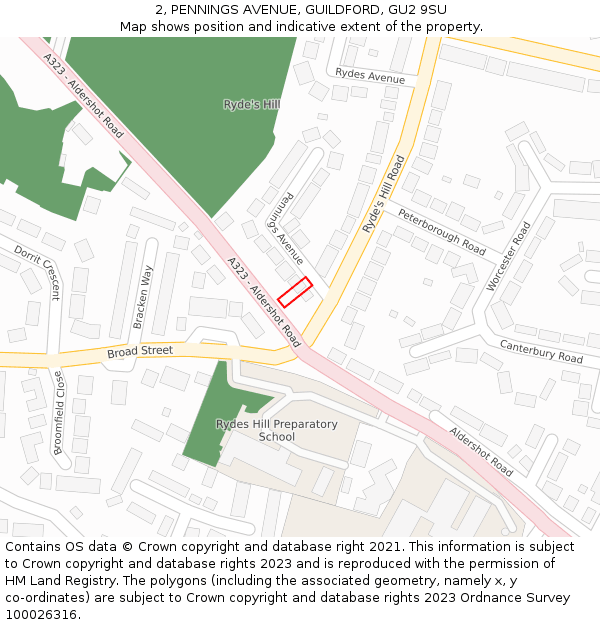 2, PENNINGS AVENUE, GUILDFORD, GU2 9SU: Location map and indicative extent of plot