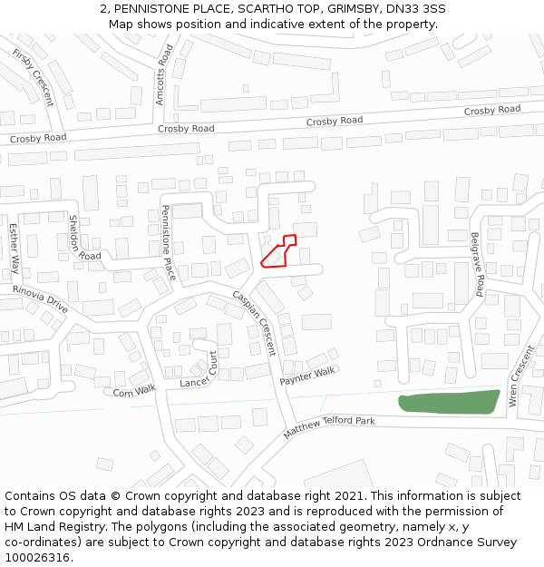 2, PENNISTONE PLACE, SCARTHO TOP, GRIMSBY, DN33 3SS: Location map and indicative extent of plot