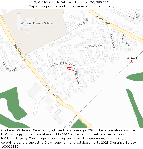 2, PENNY GREEN, WHITWELL, WORKSOP, S80 4NG: Location map and indicative extent of plot