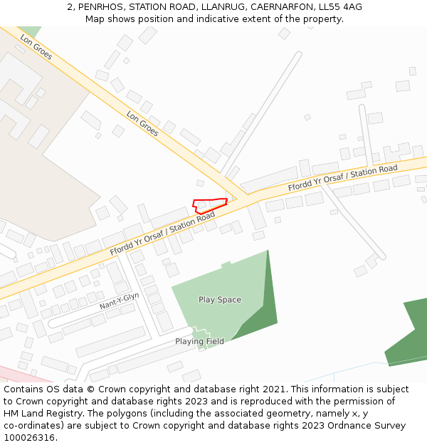 2, PENRHOS, STATION ROAD, LLANRUG, CAERNARFON, LL55 4AG: Location map and indicative extent of plot