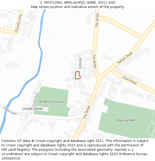 2, PENTLOWS, BRAUGHING, WARE, SG11 2QD: Location map and indicative extent of plot