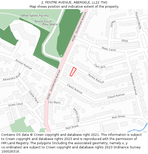 2, PENTRE AVENUE, ABERGELE, LL22 7NG: Location map and indicative extent of plot