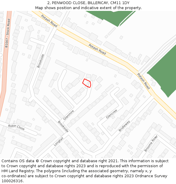 2, PENWOOD CLOSE, BILLERICAY, CM11 1DY: Location map and indicative extent of plot