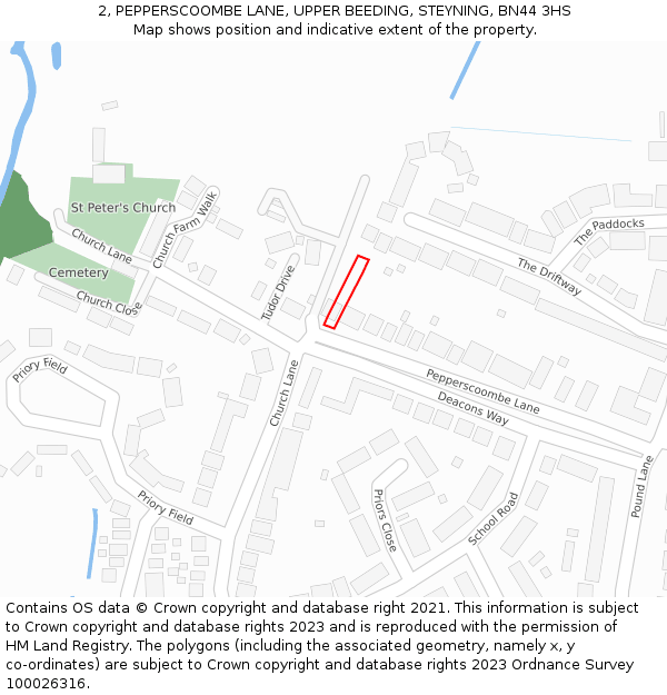 2, PEPPERSCOOMBE LANE, UPPER BEEDING, STEYNING, BN44 3HS: Location map and indicative extent of plot