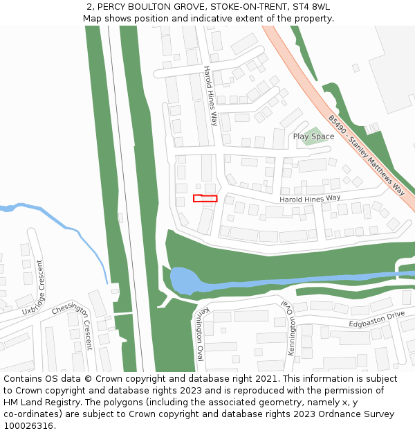 2, PERCY BOULTON GROVE, STOKE-ON-TRENT, ST4 8WL: Location map and indicative extent of plot