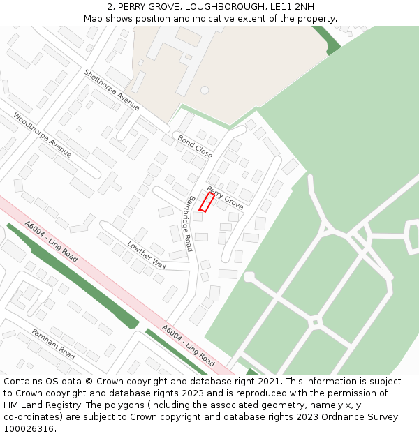 2, PERRY GROVE, LOUGHBOROUGH, LE11 2NH: Location map and indicative extent of plot