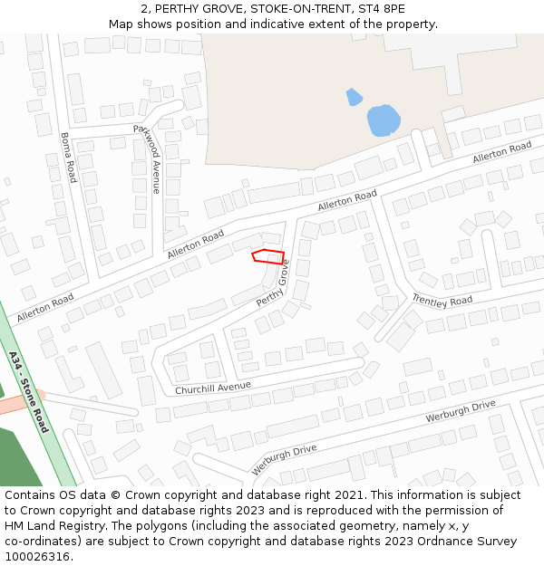 2, PERTHY GROVE, STOKE-ON-TRENT, ST4 8PE: Location map and indicative extent of plot