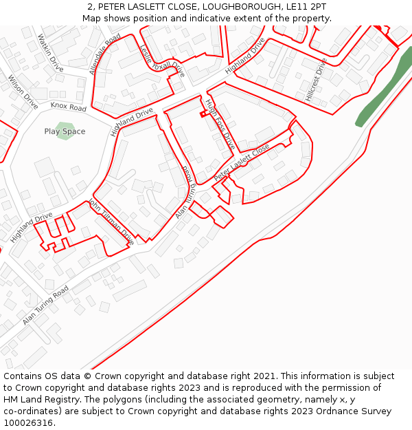 2, PETER LASLETT CLOSE, LOUGHBOROUGH, LE11 2PT: Location map and indicative extent of plot