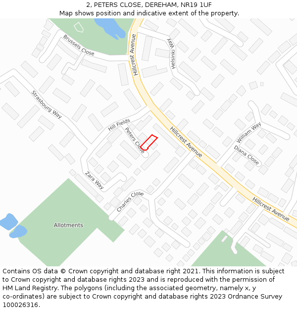 2, PETERS CLOSE, DEREHAM, NR19 1UF: Location map and indicative extent of plot