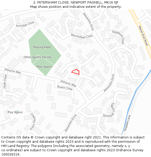 2, PETERSHAM CLOSE, NEWPORT PAGNELL, MK16 0JF: Location map and indicative extent of plot