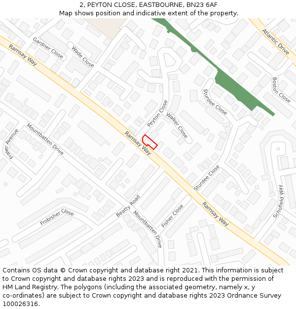 2, PEYTON CLOSE, EASTBOURNE, BN23 6AF: Location map and indicative extent of plot