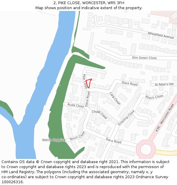 2, PIKE CLOSE, WORCESTER, WR5 3FH: Location map and indicative extent of plot