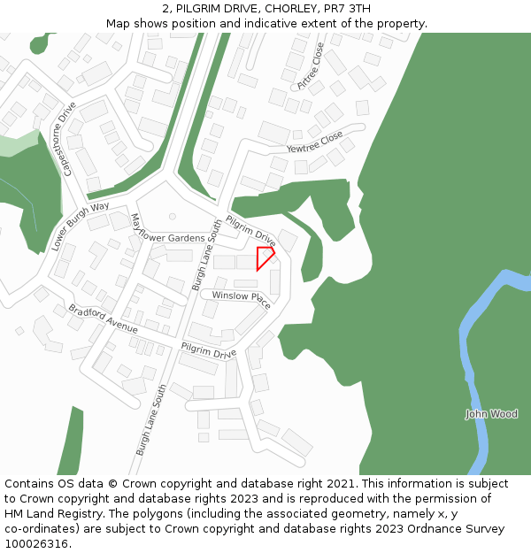 2, PILGRIM DRIVE, CHORLEY, PR7 3TH: Location map and indicative extent of plot