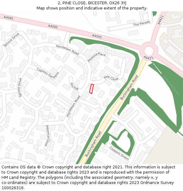 2, PINE CLOSE, BICESTER, OX26 3YJ: Location map and indicative extent of plot