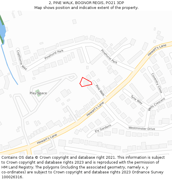 2, PINE WALK, BOGNOR REGIS, PO21 3DP: Location map and indicative extent of plot