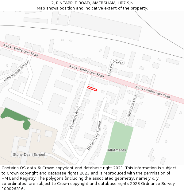 2, PINEAPPLE ROAD, AMERSHAM, HP7 9JN: Location map and indicative extent of plot