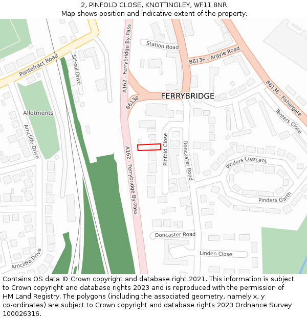 2, PINFOLD CLOSE, KNOTTINGLEY, WF11 8NR: Location map and indicative extent of plot