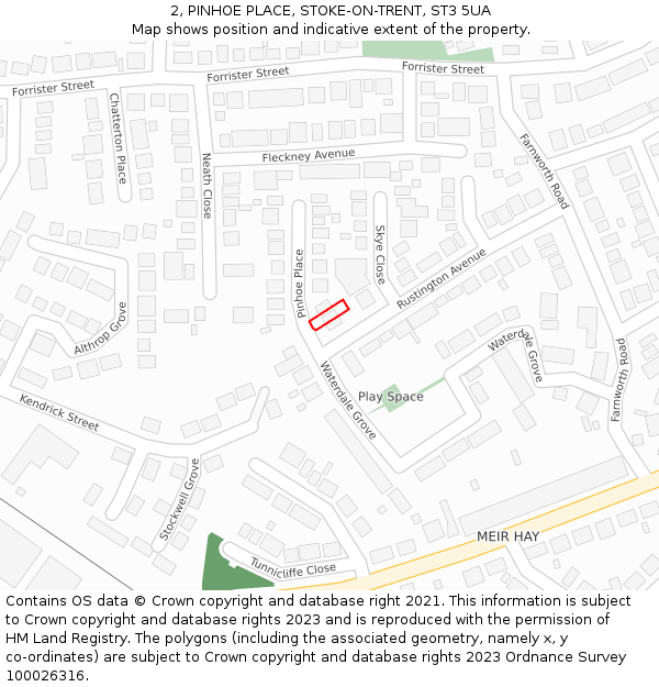 2, PINHOE PLACE, STOKE-ON-TRENT, ST3 5UA: Location map and indicative extent of plot