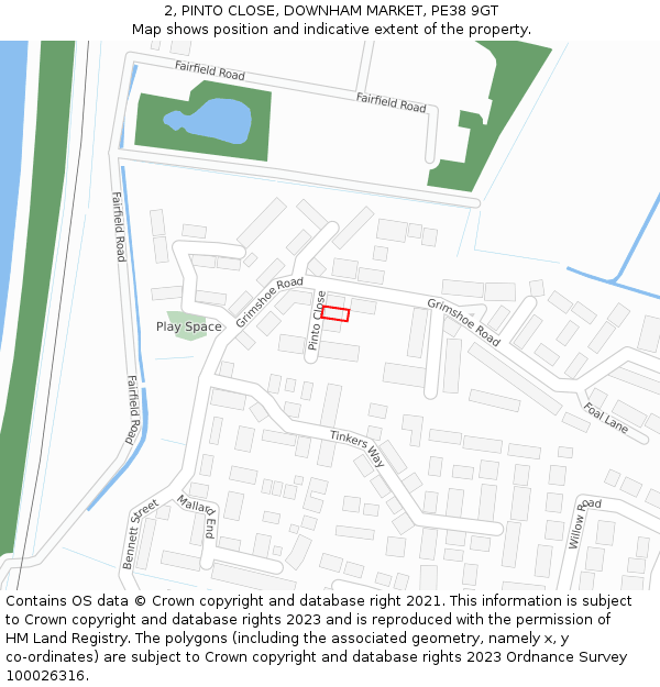 2, PINTO CLOSE, DOWNHAM MARKET, PE38 9GT: Location map and indicative extent of plot