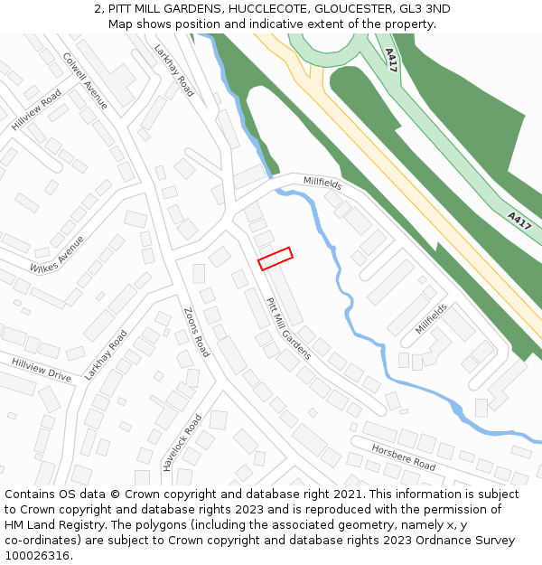 2, PITT MILL GARDENS, HUCCLECOTE, GLOUCESTER, GL3 3ND: Location map and indicative extent of plot