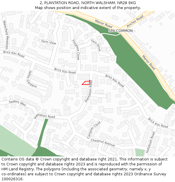 2, PLANTATION ROAD, NORTH WALSHAM, NR28 9XG: Location map and indicative extent of plot