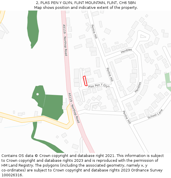 2, PLAS PEN Y GLYN, FLINT MOUNTAIN, FLINT, CH6 5BN: Location map and indicative extent of plot