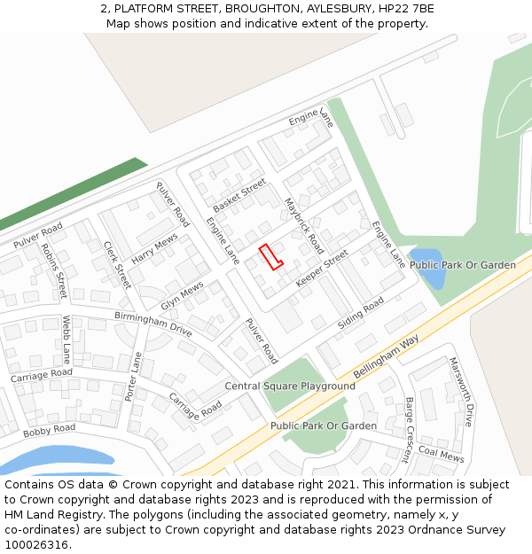 2, PLATFORM STREET, BROUGHTON, AYLESBURY, HP22 7BE: Location map and indicative extent of plot