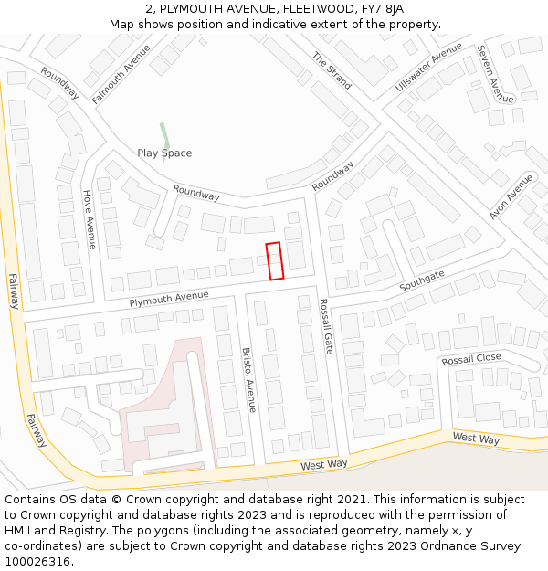 2, PLYMOUTH AVENUE, FLEETWOOD, FY7 8JA: Location map and indicative extent of plot