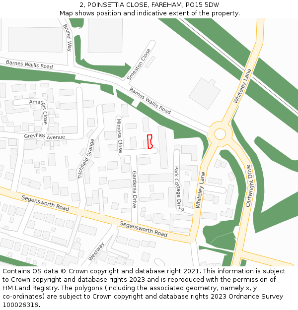 2, POINSETTIA CLOSE, FAREHAM, PO15 5DW: Location map and indicative extent of plot