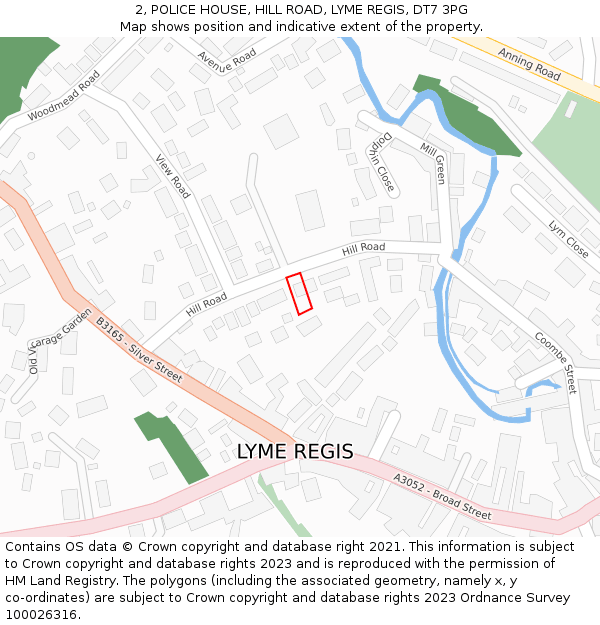 2, POLICE HOUSE, HILL ROAD, LYME REGIS, DT7 3PG: Location map and indicative extent of plot