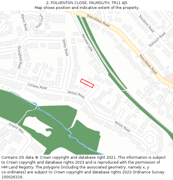 2, POLVENTON CLOSE, FALMOUTH, TR11 4JS: Location map and indicative extent of plot