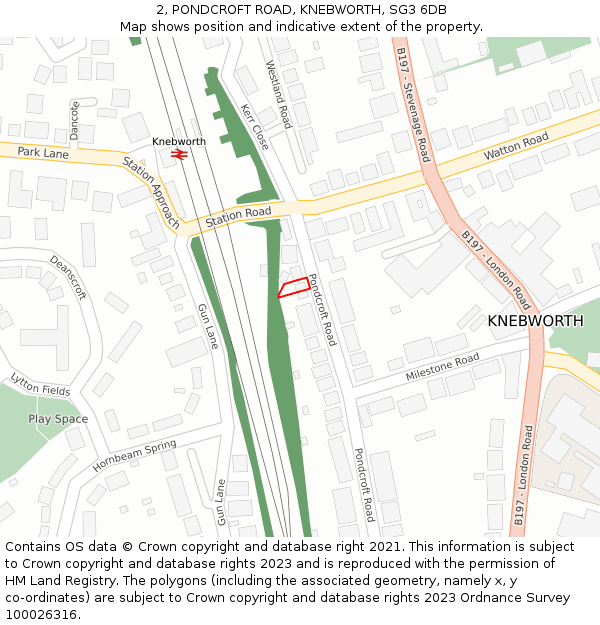 2, PONDCROFT ROAD, KNEBWORTH, SG3 6DB: Location map and indicative extent of plot