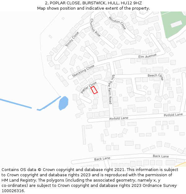 2, POPLAR CLOSE, BURSTWICK, HULL, HU12 9HZ: Location map and indicative extent of plot