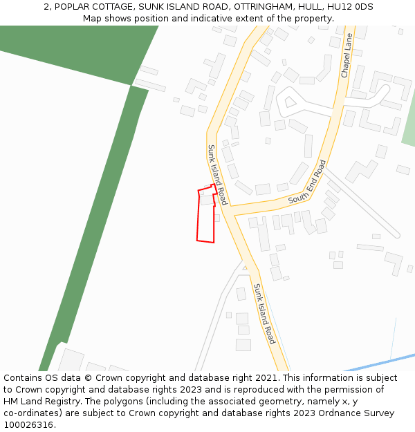 2, POPLAR COTTAGE, SUNK ISLAND ROAD, OTTRINGHAM, HULL, HU12 0DS: Location map and indicative extent of plot