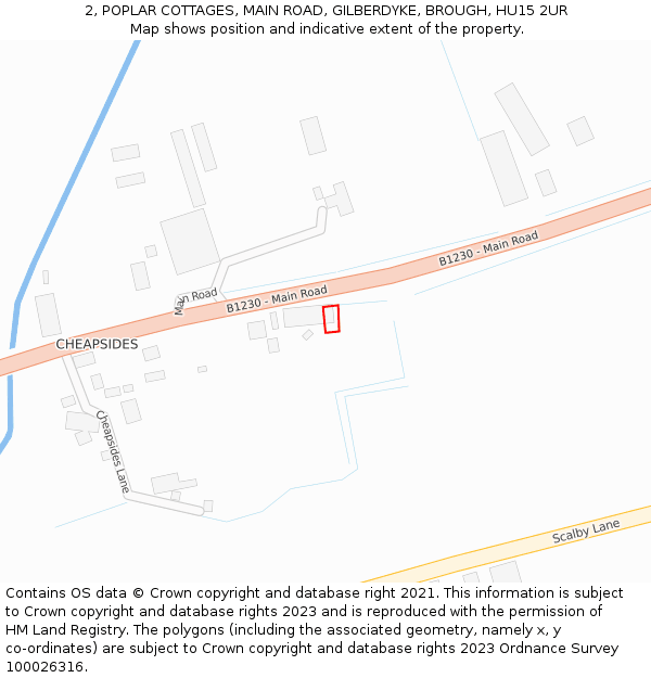 2, POPLAR COTTAGES, MAIN ROAD, GILBERDYKE, BROUGH, HU15 2UR: Location map and indicative extent of plot