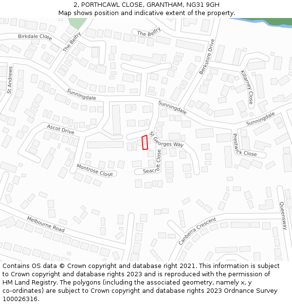 2, PORTHCAWL CLOSE, GRANTHAM, NG31 9GH: Location map and indicative extent of plot