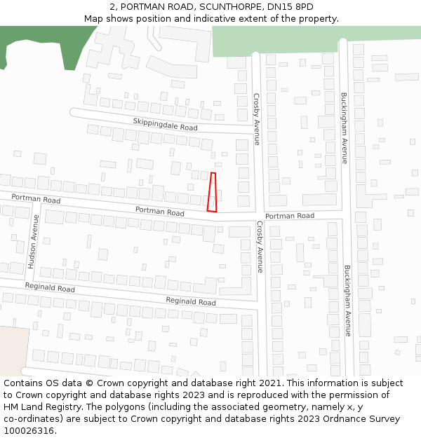 2, PORTMAN ROAD, SCUNTHORPE, DN15 8PD: Location map and indicative extent of plot