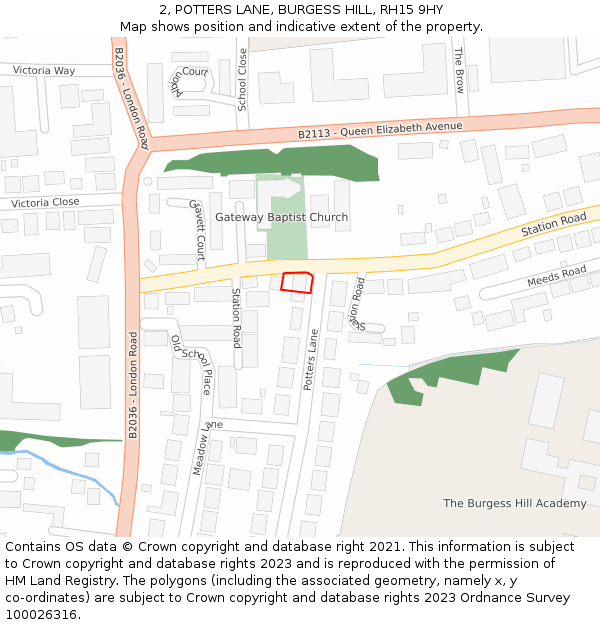 2, POTTERS LANE, BURGESS HILL, RH15 9HY: Location map and indicative extent of plot