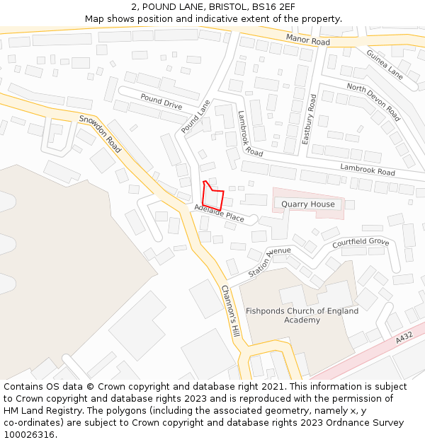 2, POUND LANE, BRISTOL, BS16 2EF: Location map and indicative extent of plot