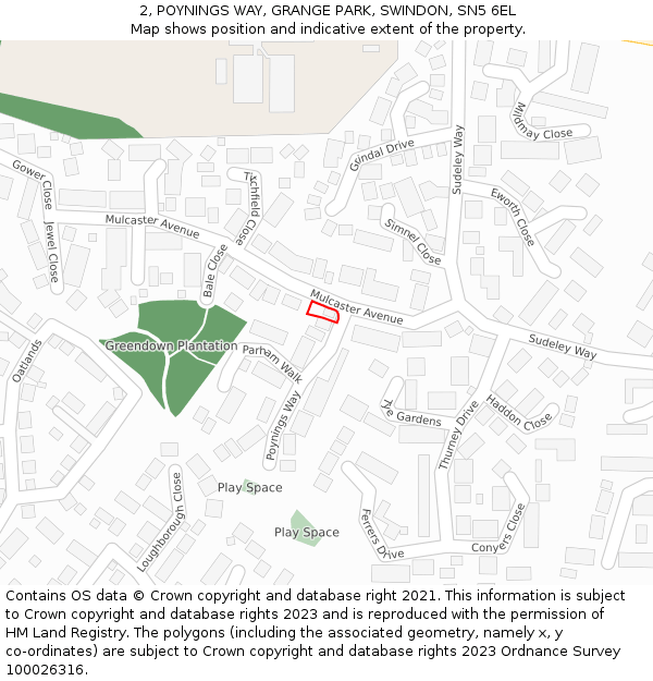 2, POYNINGS WAY, GRANGE PARK, SWINDON, SN5 6EL: Location map and indicative extent of plot