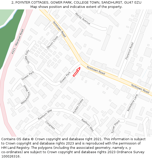 2, POYNTER COTTAGES, GOWER PARK, COLLEGE TOWN, SANDHURST, GU47 0ZU: Location map and indicative extent of plot