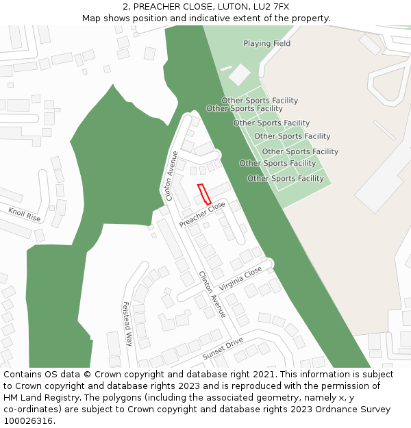 2, PREACHER CLOSE, LUTON, LU2 7FX: Location map and indicative extent of plot