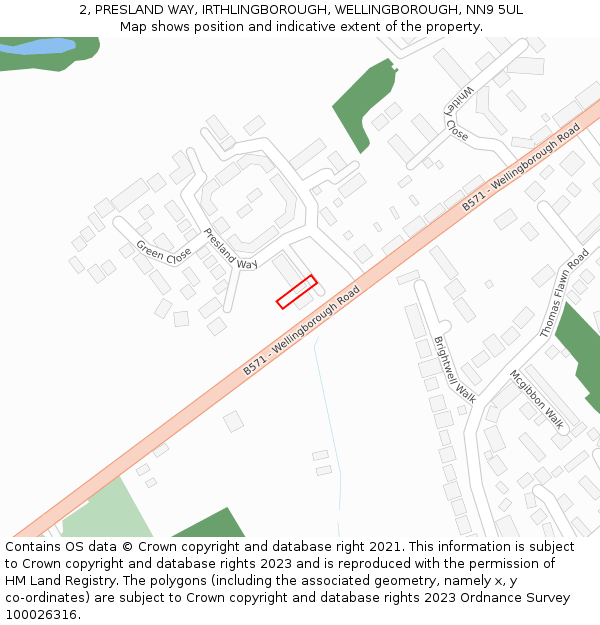 2, PRESLAND WAY, IRTHLINGBOROUGH, WELLINGBOROUGH, NN9 5UL: Location map and indicative extent of plot