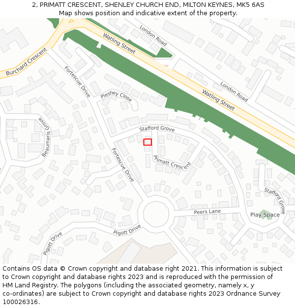 2, PRIMATT CRESCENT, SHENLEY CHURCH END, MILTON KEYNES, MK5 6AS: Location map and indicative extent of plot