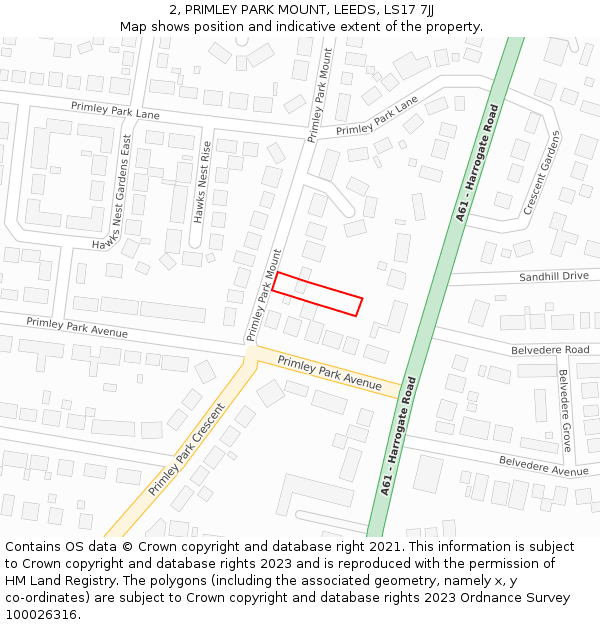 2, PRIMLEY PARK MOUNT, LEEDS, LS17 7JJ: Location map and indicative extent of plot